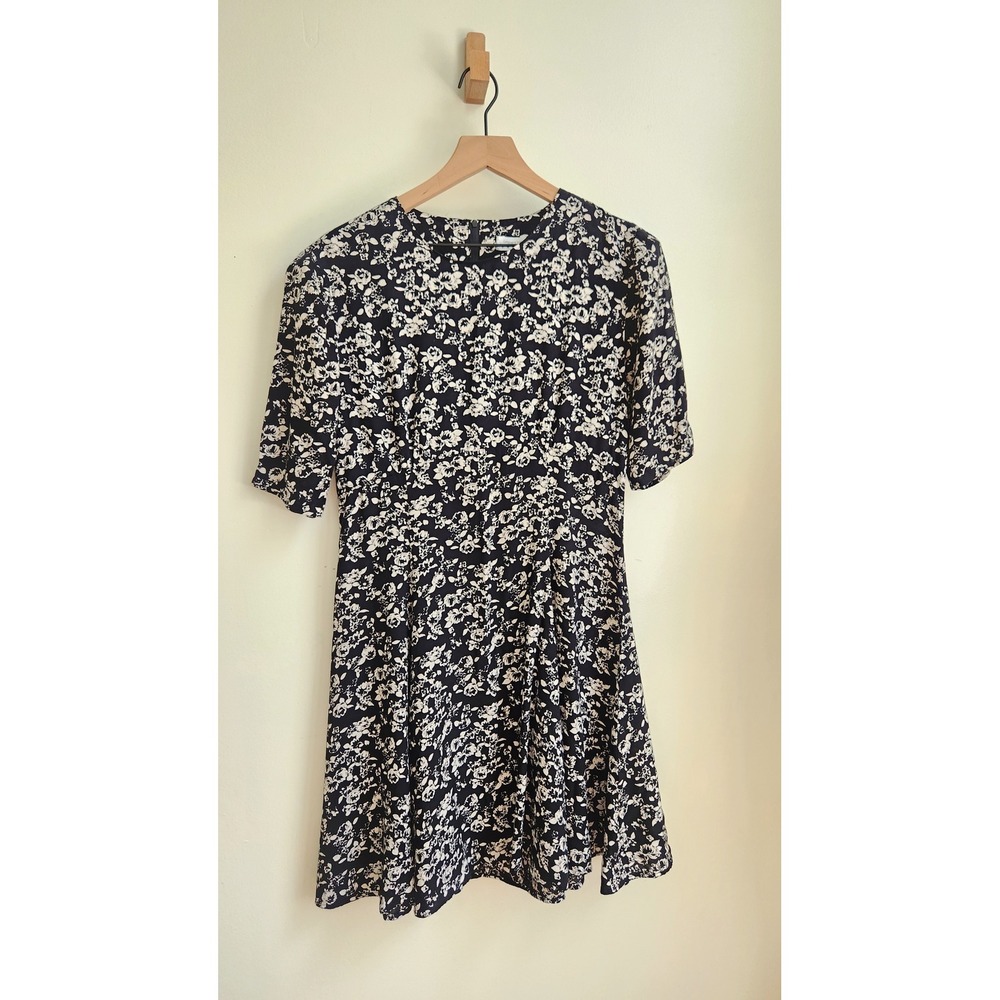 Express Vintage Fit Flare Floral Dress Women 7 Black White Mini Boho Grunge 90s